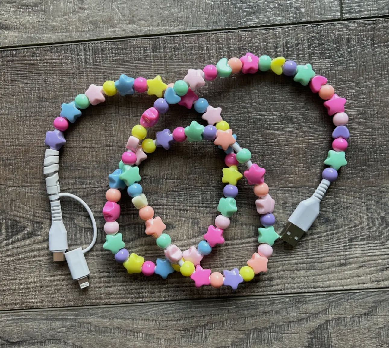 Beaded Rainbow & Pearl Phone Chargers