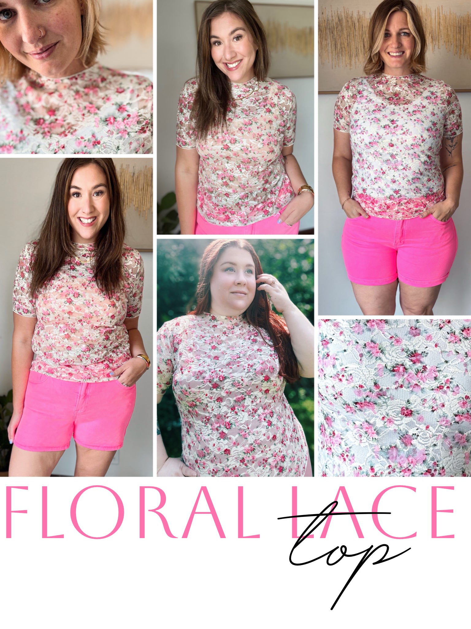 Pink Floral Lace Top