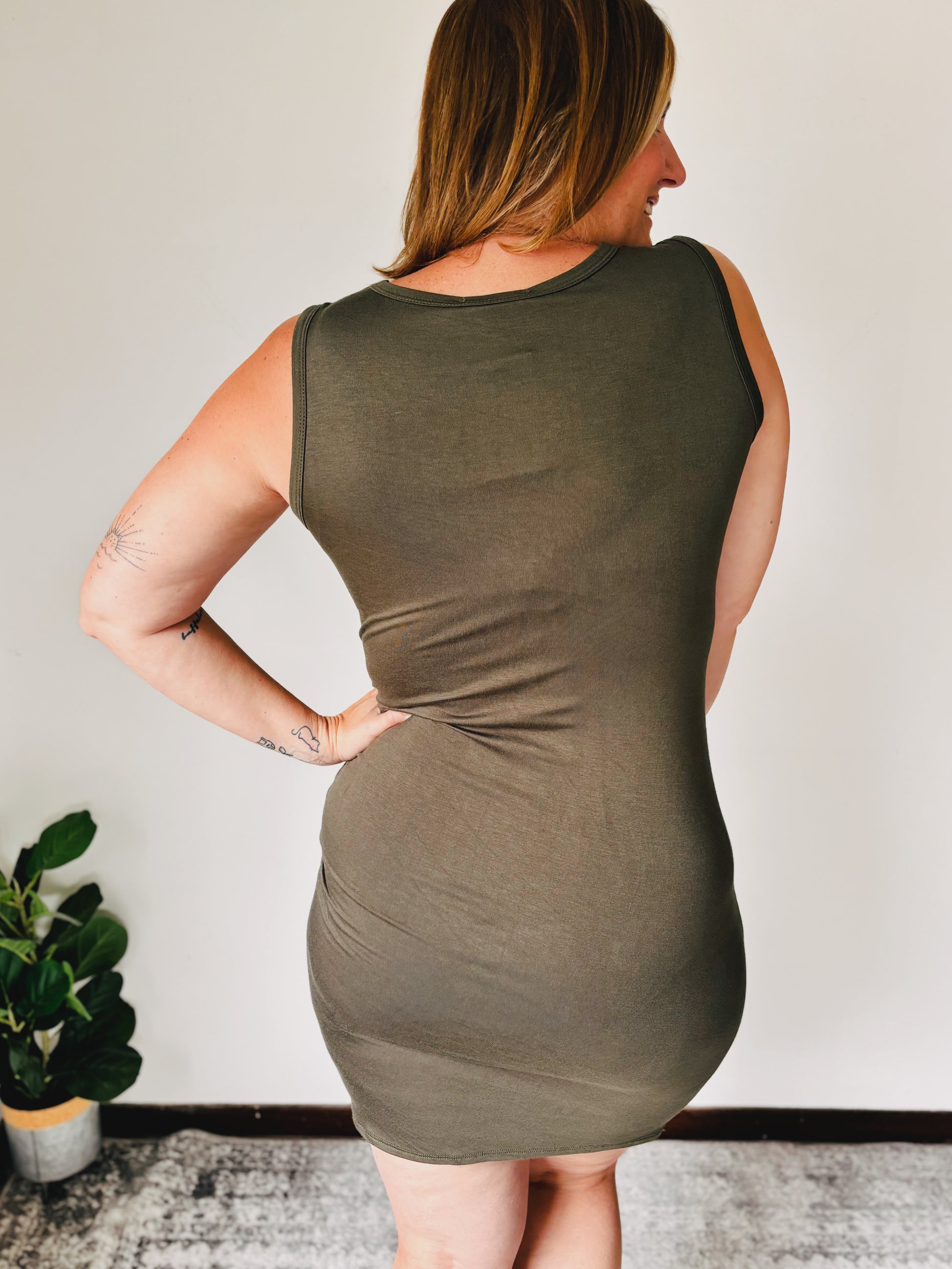 Olive with a Twist Dress