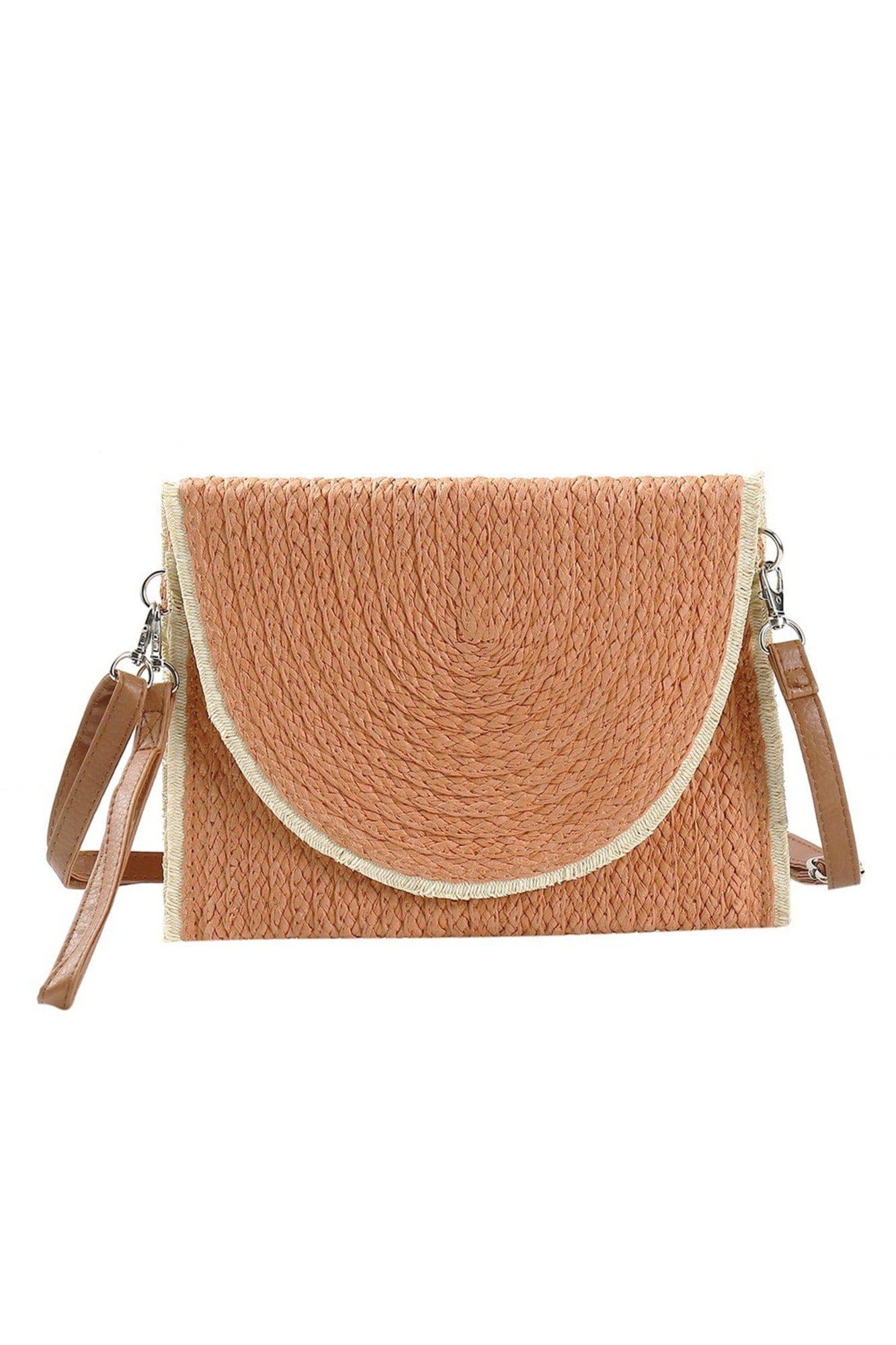 Frayed Trim Straw Women's Crossbody Bag/Clutch