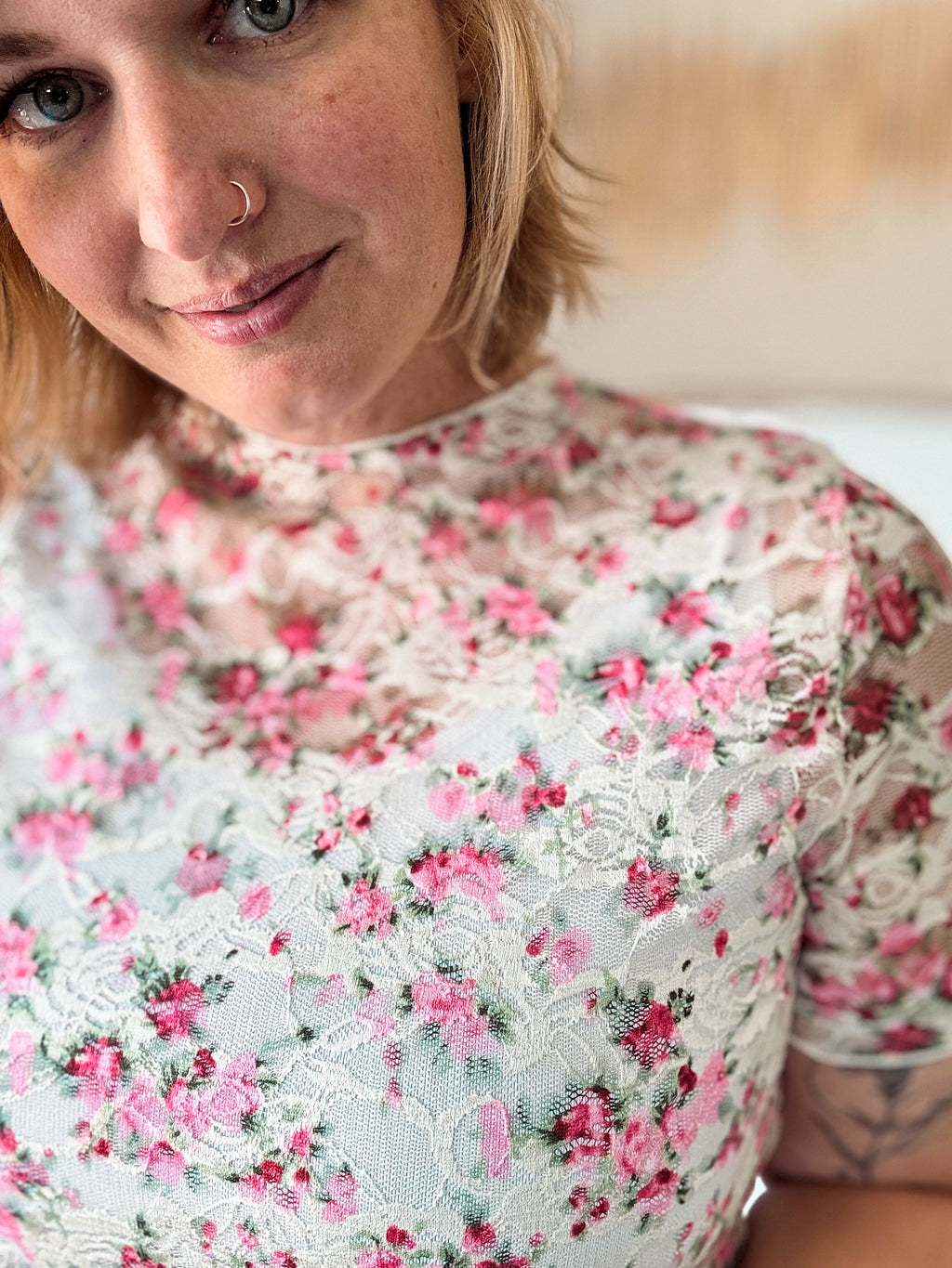 Pink Floral Lace Top