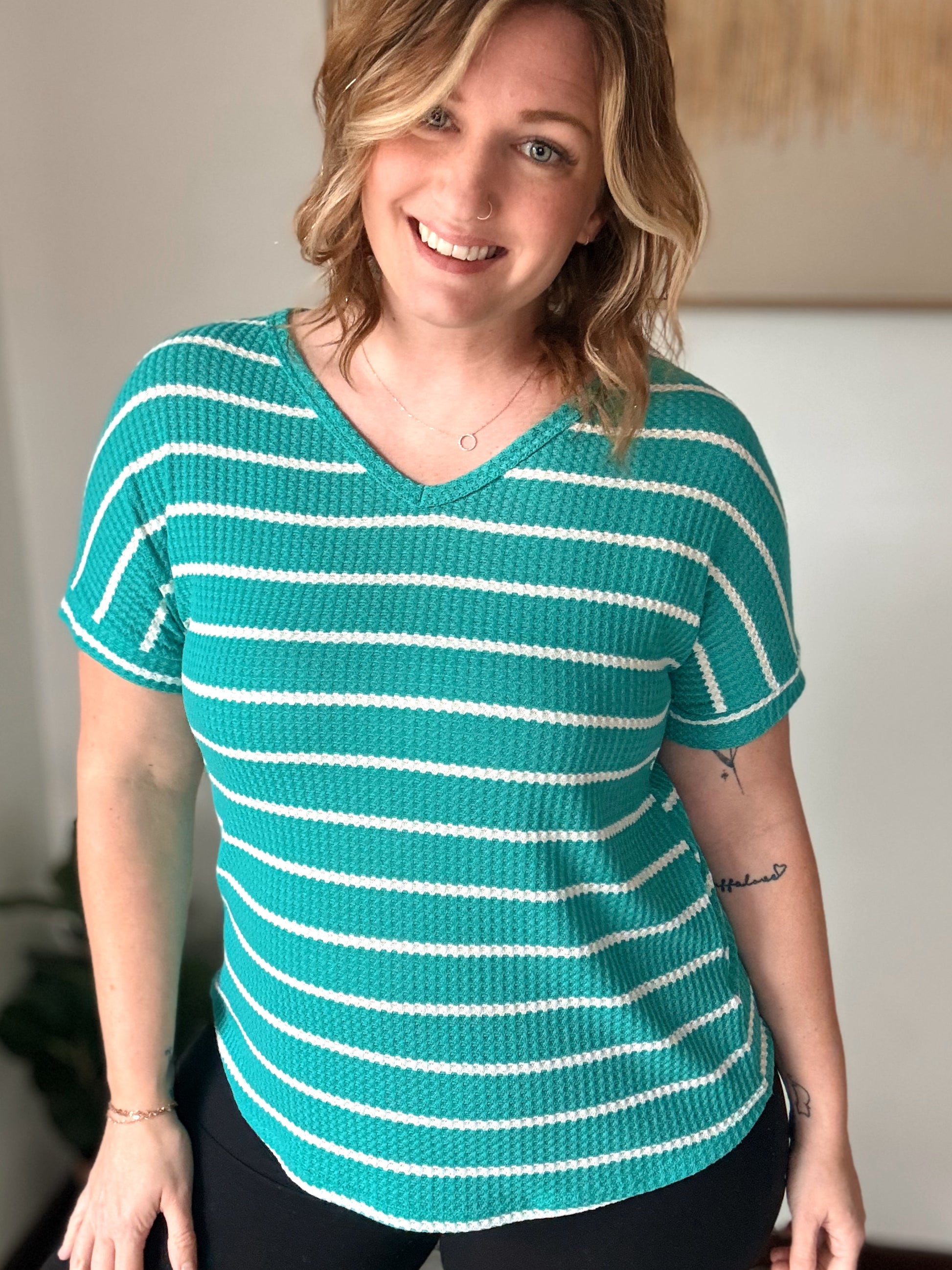 DOTD Striped Waffle Knit Top