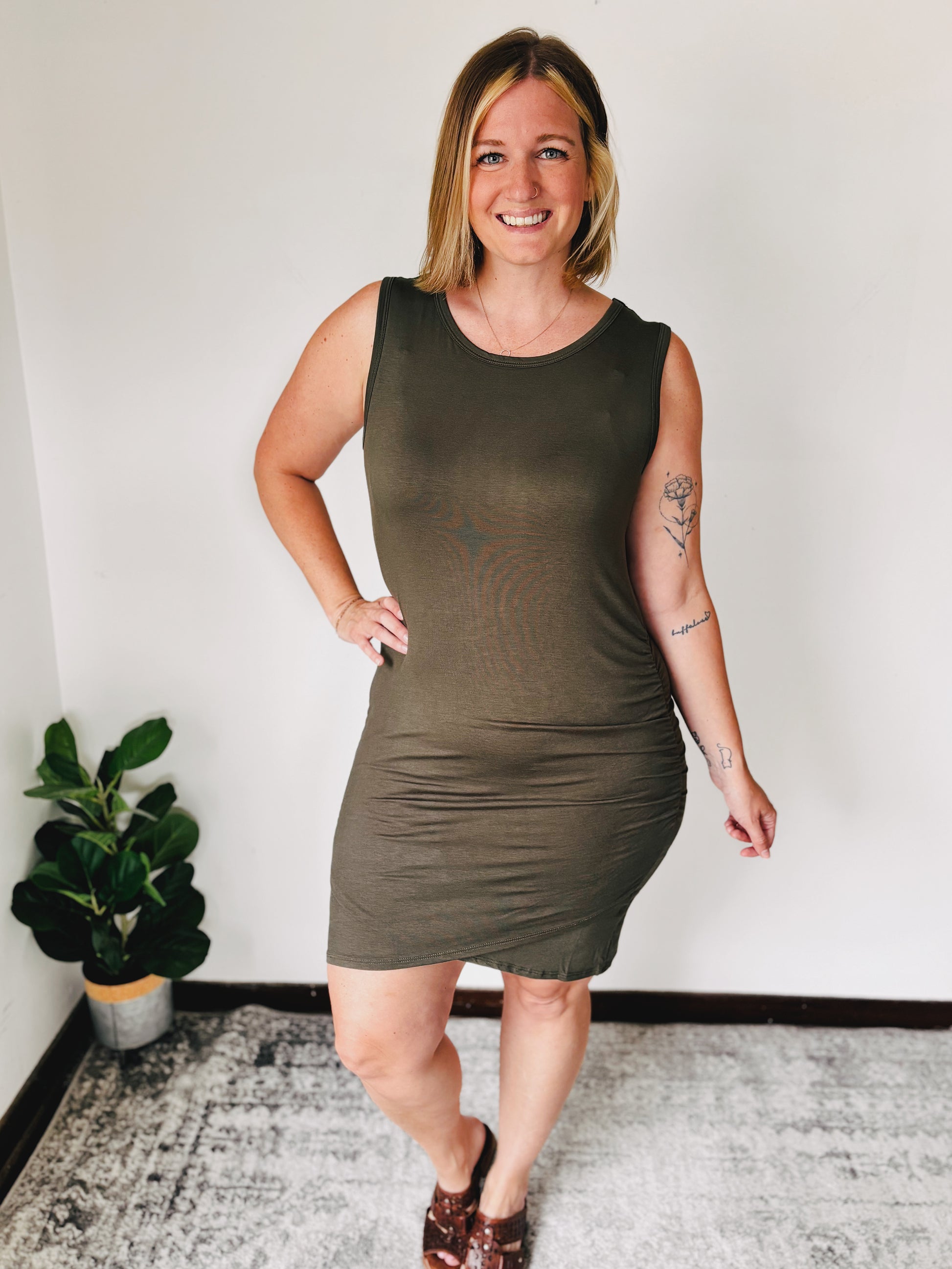 Olive with a Twist Dress