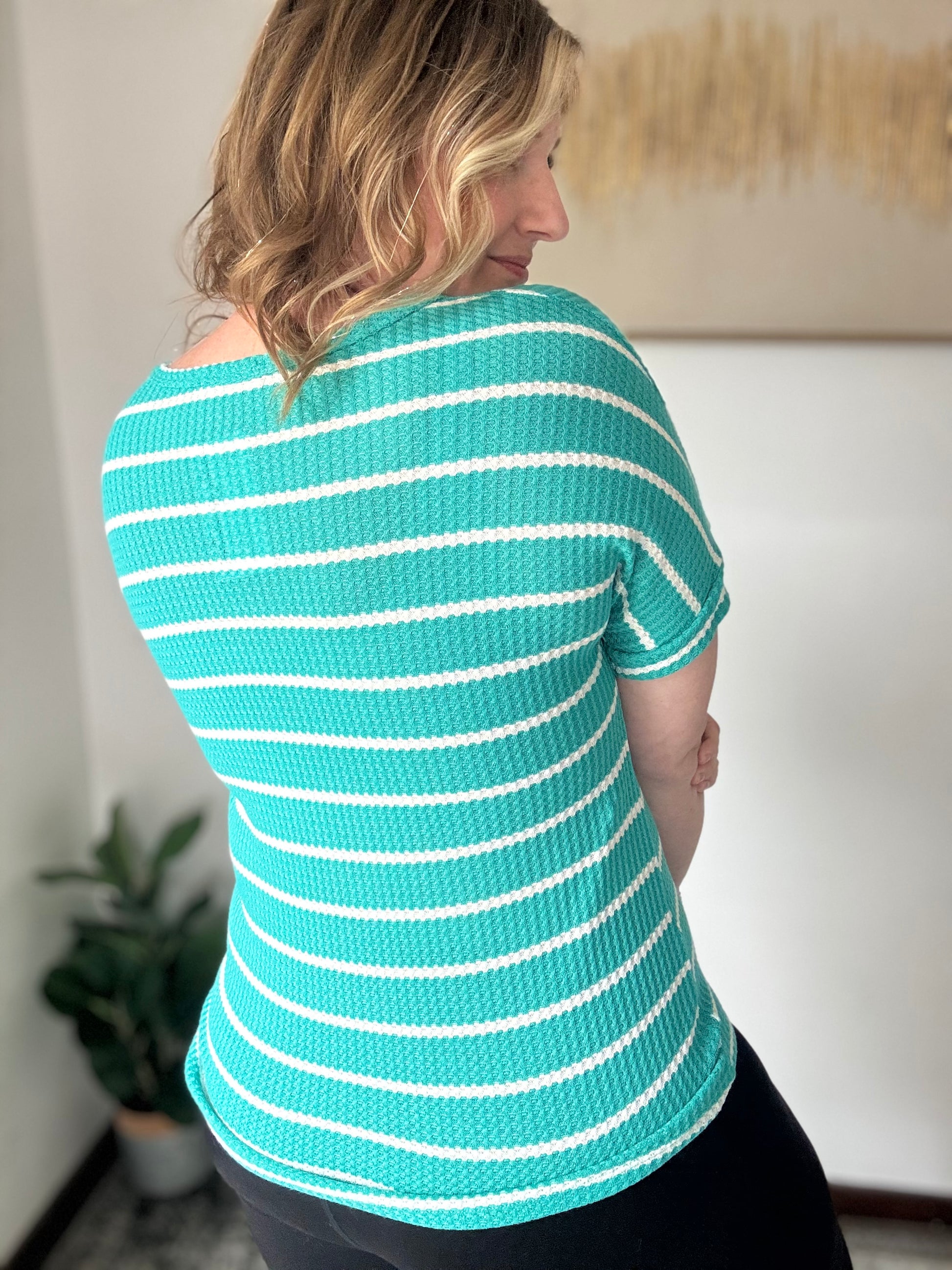 DOTD Striped Waffle Knit Top