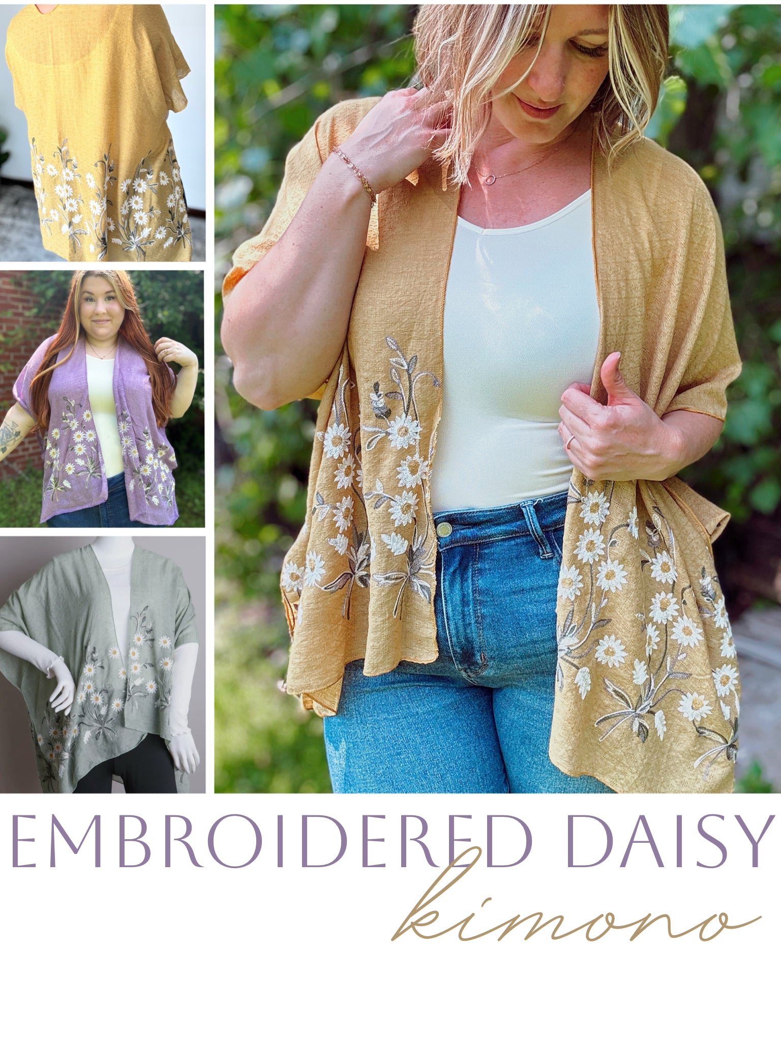 Embroidered Daisy Kimono