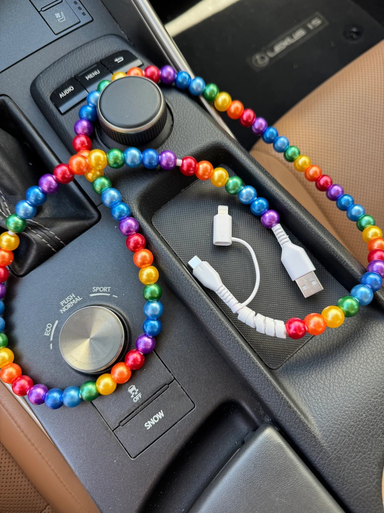 Beaded Rainbow & Pearl Phone Chargers