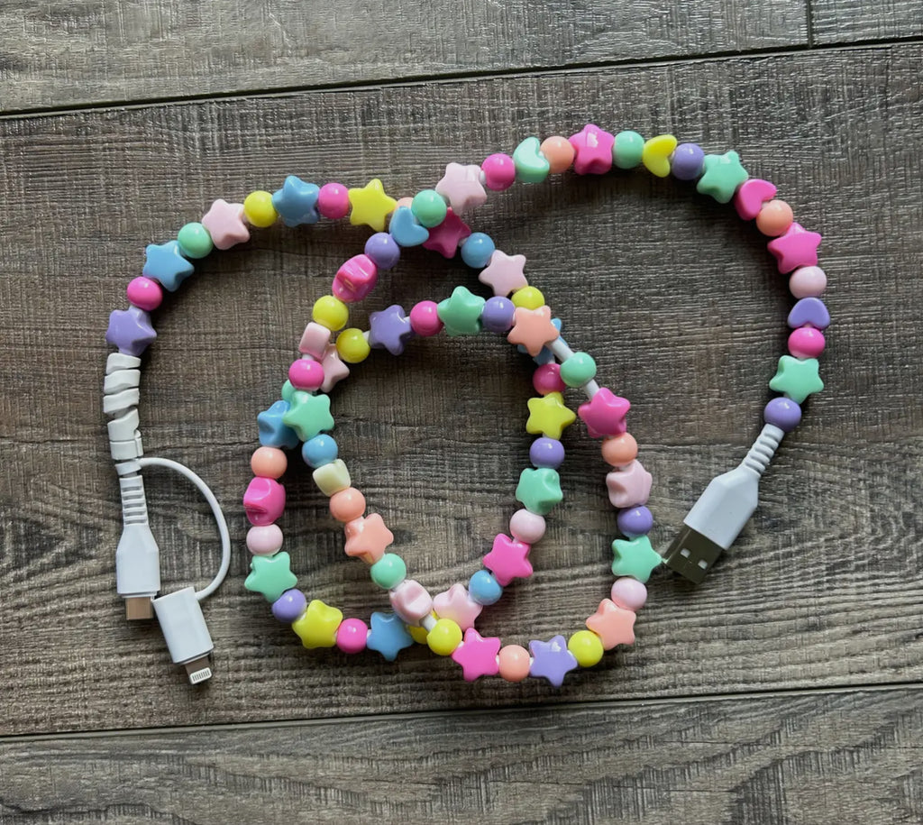 Beaded Rainbow & Pearl Phone Chargers