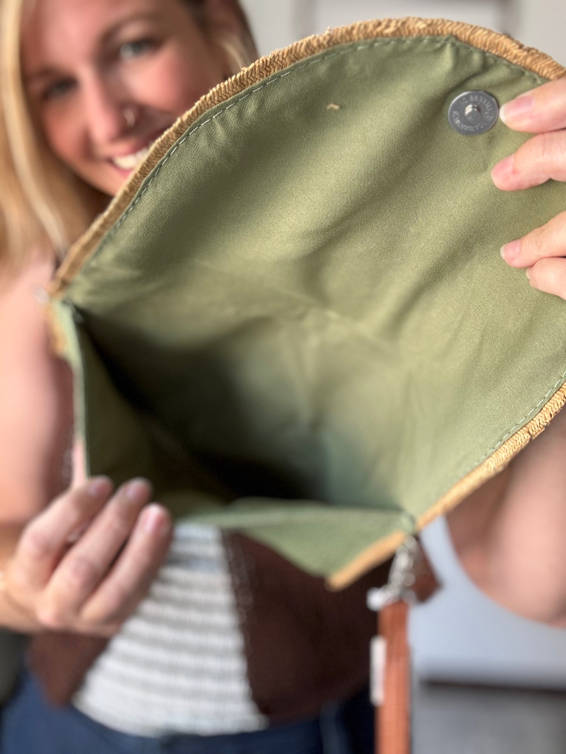 Frayed Trim Straw Women's Crossbody Bag/Clutch