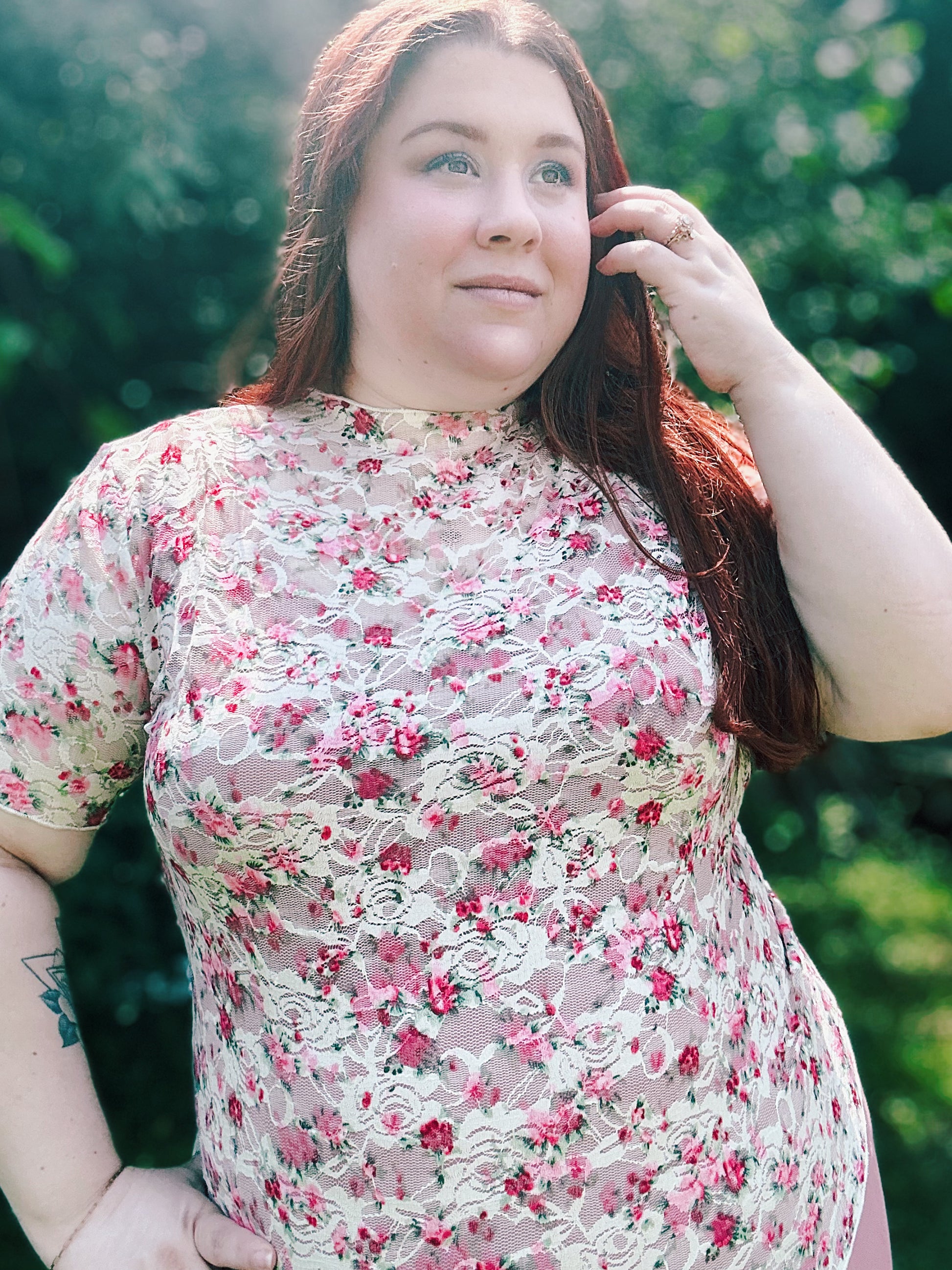 Pink Floral Lace Top