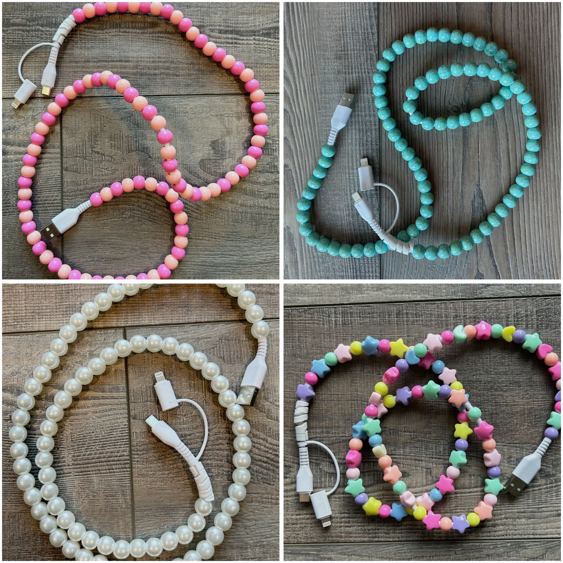 Beaded Rainbow & Pearl Phone Chargers