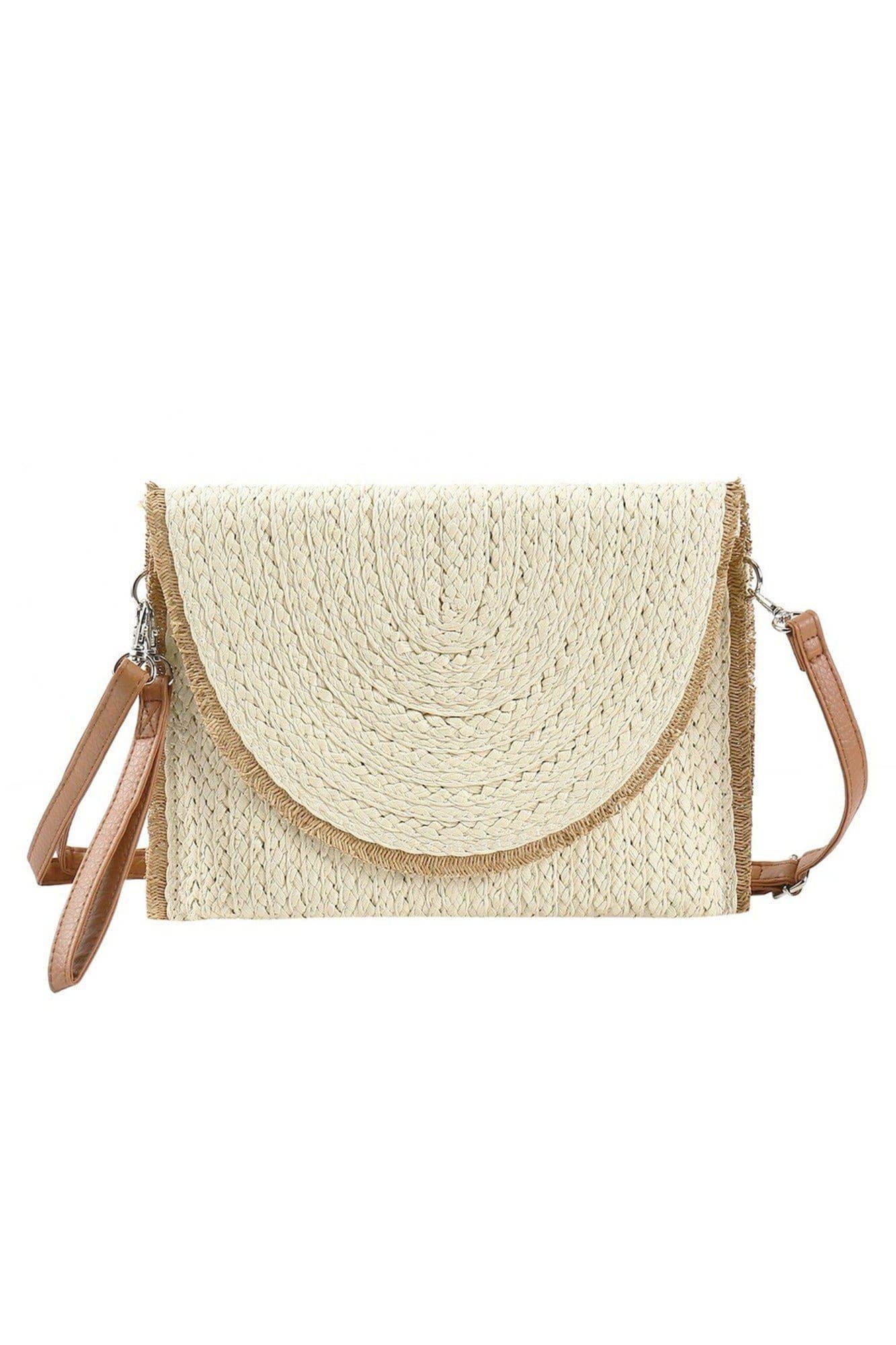 Frayed Trim Straw Women's Crossbody Bag/Clutch