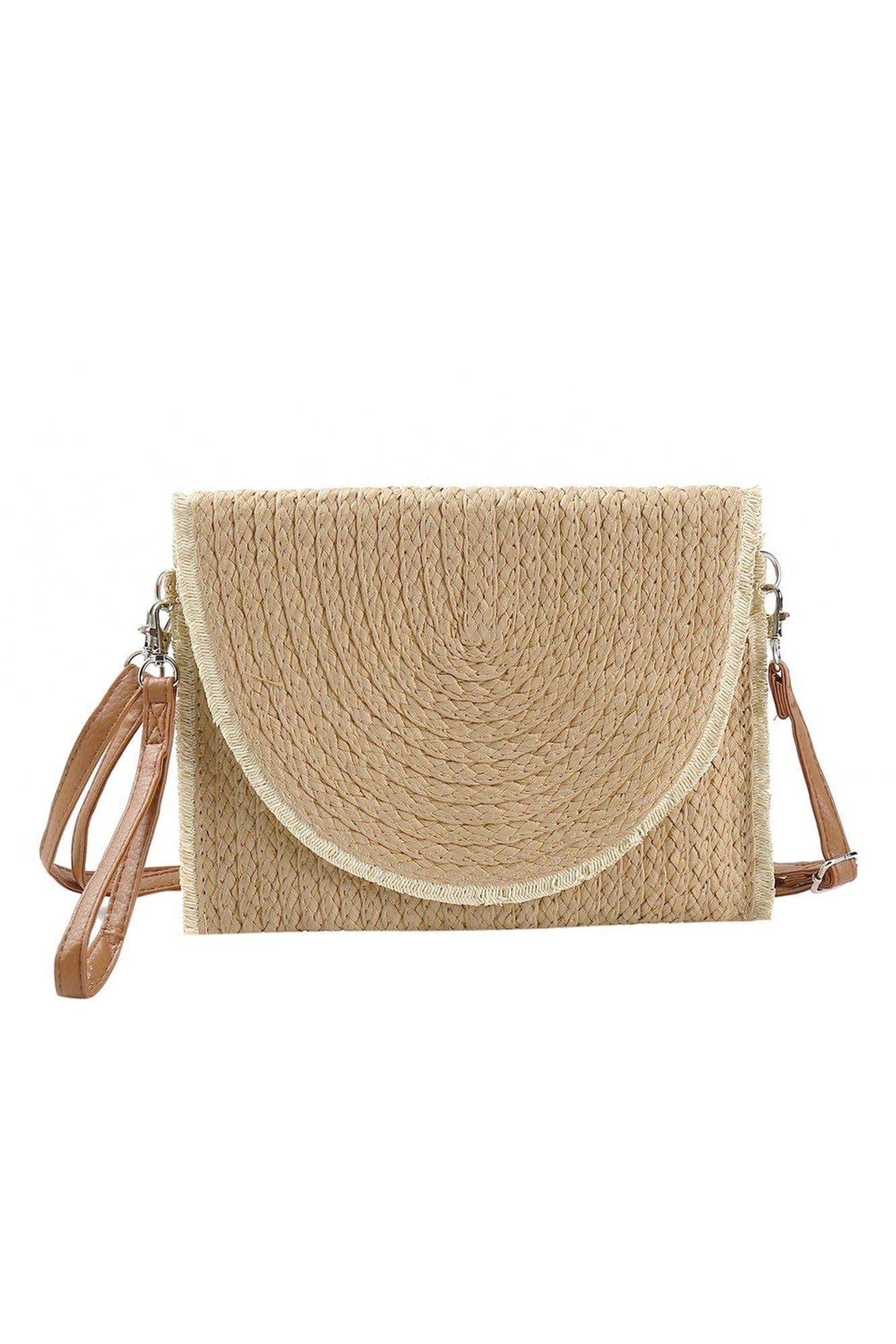Frayed Trim Straw Women's Crossbody Bag/Clutch